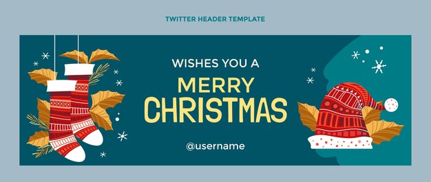 Encabezado de twitter navideño plano dibujado a mano