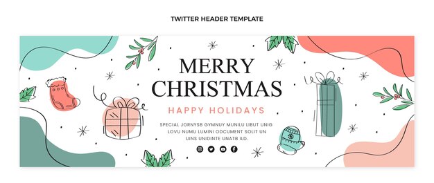 Encabezado de twitter navideño plano dibujado a mano