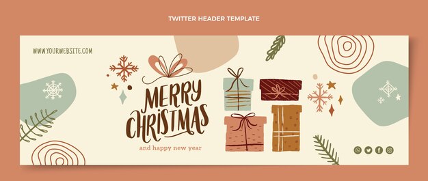 Encabezado de twitter navideño plano dibujado a mano
