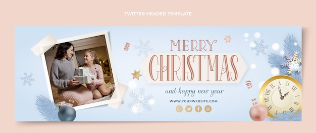 Vector gratuito encabezado de twitter navideño realista