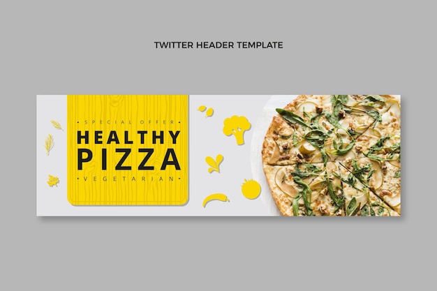 Vector gratuito encabezado de twitter de pizza saludable de diseño plano