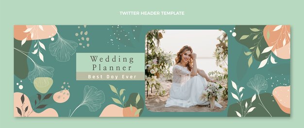 Encabezado de twitter de planificador de bodas plano dibujado a mano