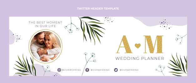 Vector gratuito encabezado de twitter de planificador de bodas plano dibujado a mano