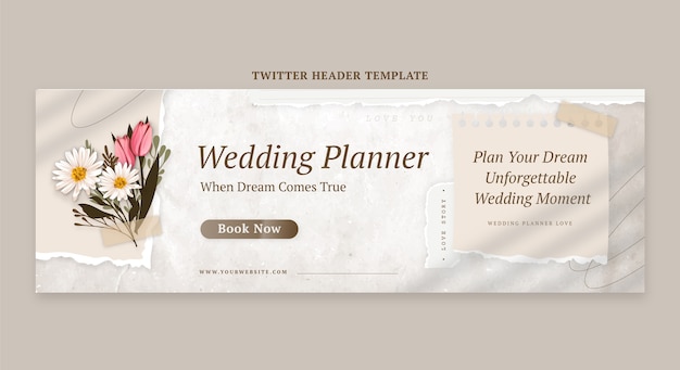 Vector gratuito encabezado de twitter de planificador de bodas realista