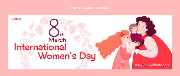 Vector gratuito encabezado de twitter plano del día internacional de la mujer