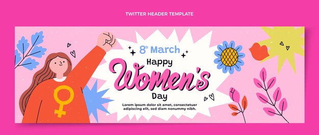 Vector gratuito encabezado de twitter plano del día internacional de la mujer