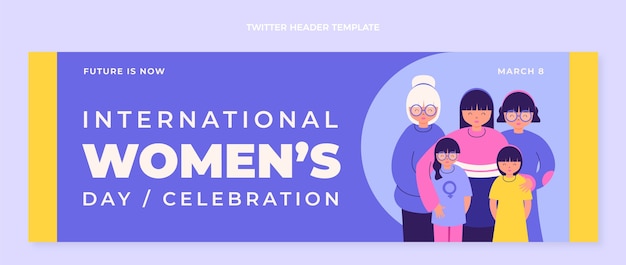 Vector gratuito encabezado de twitter plano del día internacional de la mujer