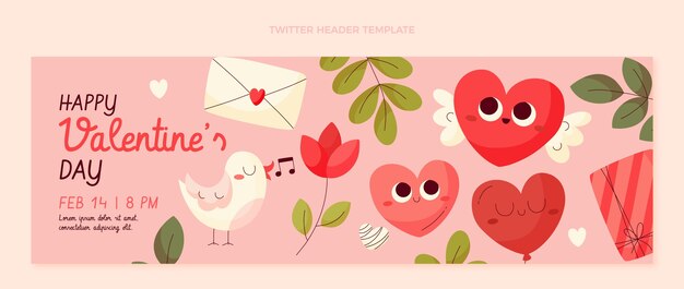 Encabezado de twitter plano del día de san valentín