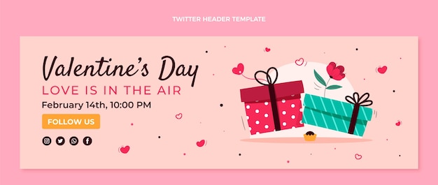 Vector gratuito encabezado de twitter plano del día de san valentín