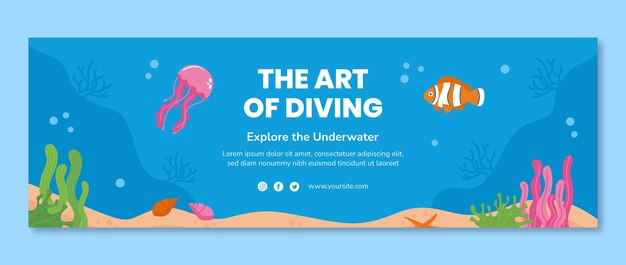 Encabezado de twitter plano dibujado a mano de buceo