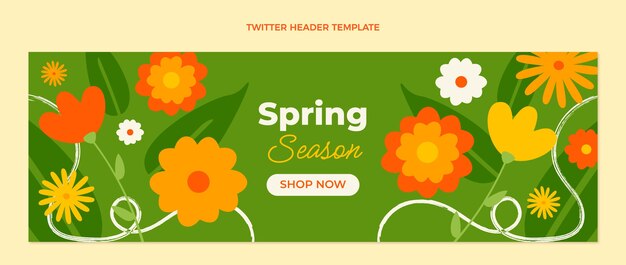 Encabezado de twitter de primavera plana
