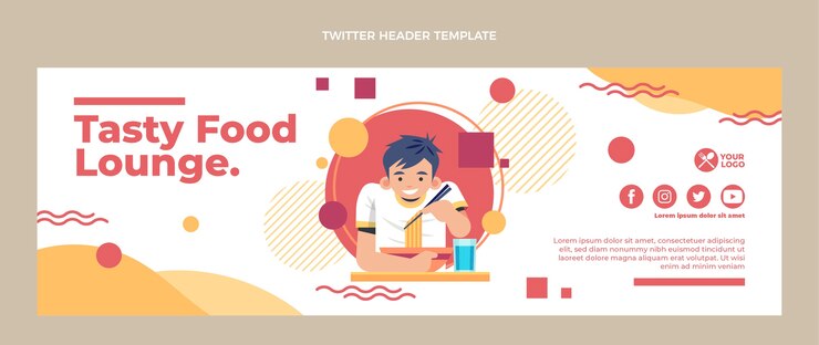 Vector gratuito encabezado de twitter de salón de comida de diseño plano
