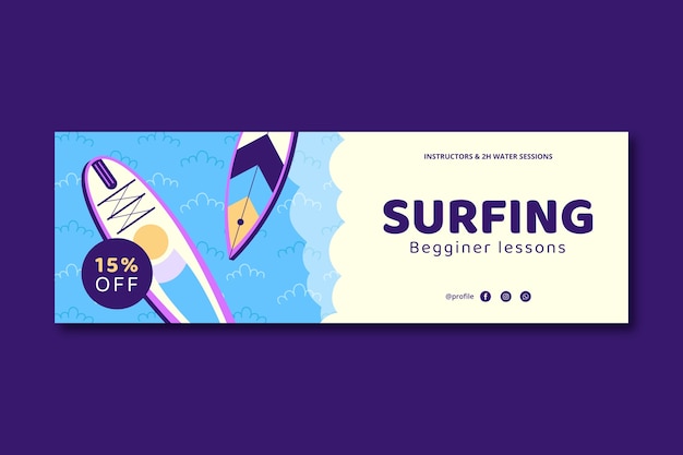 Encabezado de twitter de surf de diseño plano