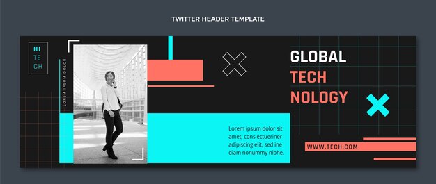 Encabezado de twitter de tecnología mínima de diseño plano