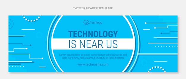 Encabezado de twitter de tecnología mínima de diseño plano