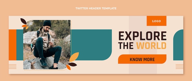 Vector gratuito encabezado de twitter de trekking de diseño plano