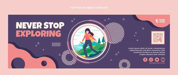 Encabezado de twitter de trekking de diseño plano