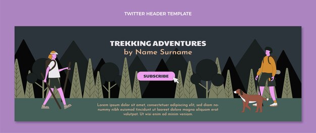 Encabezado de twitter de trekking de diseño plano