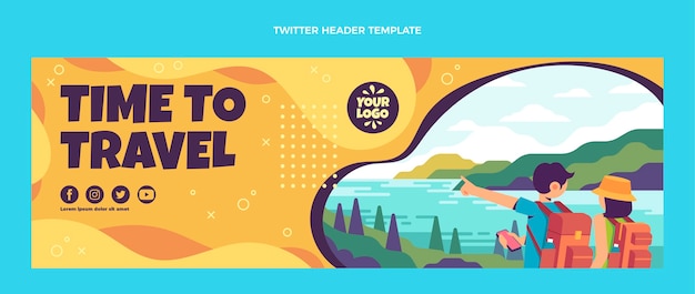 Encabezado de twitter de viajes de diseño plano