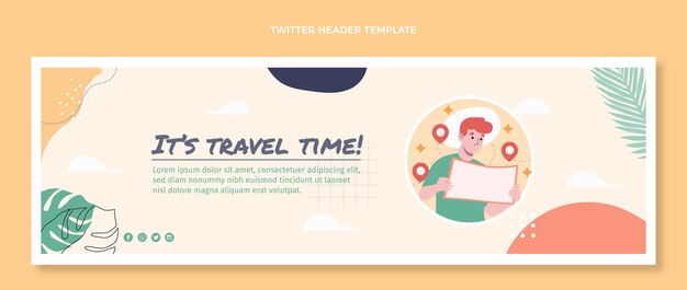Encabezado de twitter de viajes de diseño plano