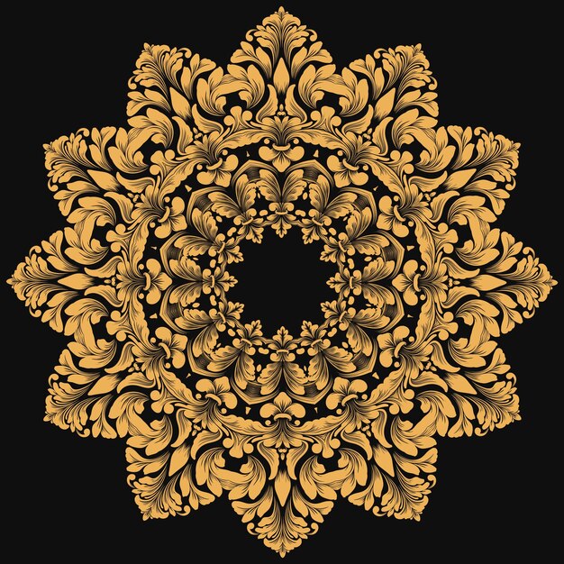 encaje redondo con damasco y elementos arabescos. Estilo mehndi. Oriente adorno tradicional.