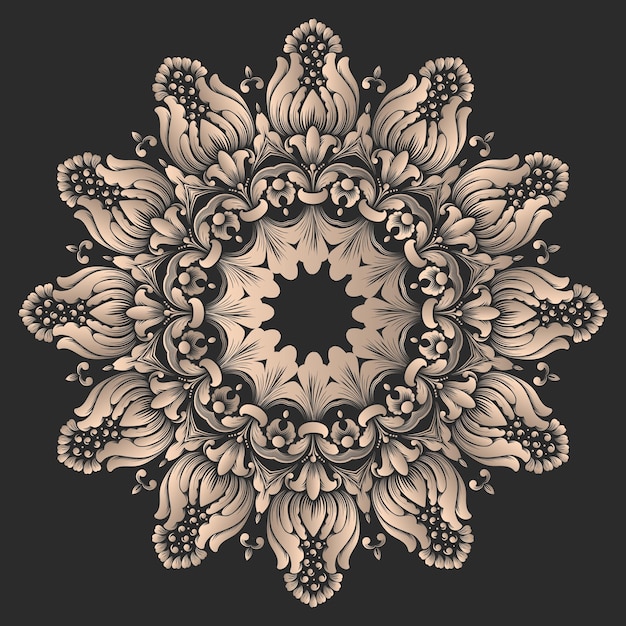 encaje redondo con damasco y elementos arabescos. Estilo mehndi. Oriente adorno tradicional.