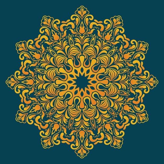 Encaje redondo ornamental vectorial con elementos de damasco y arabescos. estilo Mehndi. Oriente el ornamento tradicional. Adorno floral de color redondo tipo zentangle.