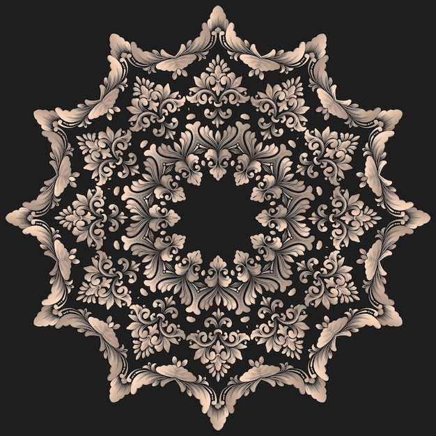 Encaje redondo vectorial con damasco y elementos arabescos Estilo mehndi Oriente ornamento tradicional