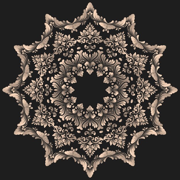 Encaje redondo vectorial con damasco y elementos arabescos Estilo mehndi Oriente ornamento tradicional