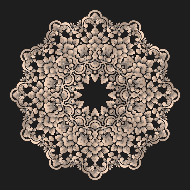 Encaje redondo vectorial con damasco y elementos arabescos Estilo mehndi Oriente ornamento tradicional