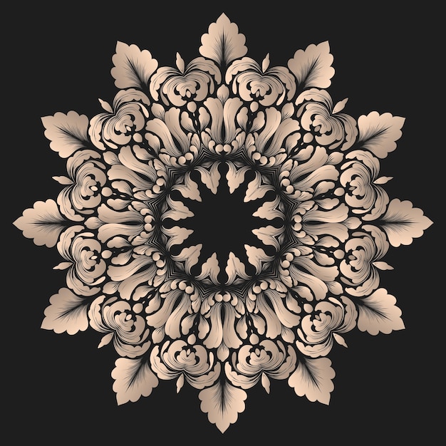Encaje redondo vectorial con damasco y elementos arabescos Estilo mehndi Oriente ornamento tradicional