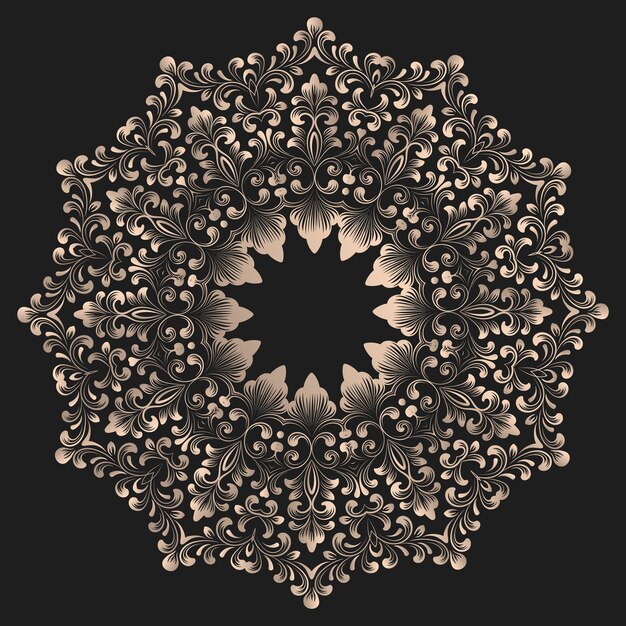 Encaje redondo vectorial con damasco y elementos arabescos Estilo mehndi Oriente ornamento tradicional