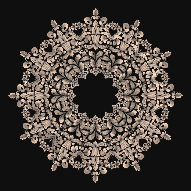 Encaje redondo vectorial con damasco y elementos arabescos estilo mehndi oriente ornamento tradicional