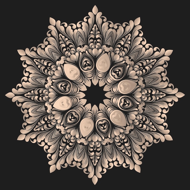 Encaje redondo vectorial con damasco y elementos arabescos Estilo mehndi Oriente ornamento tradicional