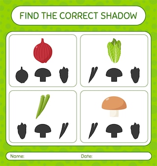 Encuentra el juego de sombras correcto con vegetales. hoja de trabajo para niños en edad preescolar, hoja de actividades para niños