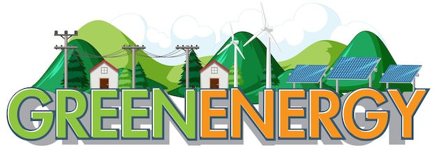 Vector gratuito energía verde generada por aerogeneradores y paneles solares.