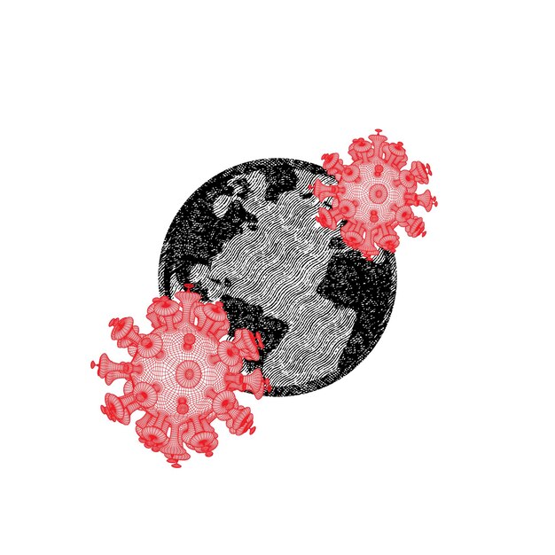 Enfermedad del virus de la corona contaminada mundial Pandemia mundial Nuevo virus de covid19 Ilustración vectorial dibujada a mano