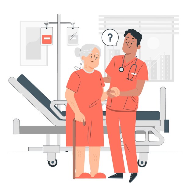 Enfermera ayudando a la ilustración del concepto del paciente