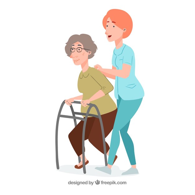 Enfermera ayudando a mujer mayor