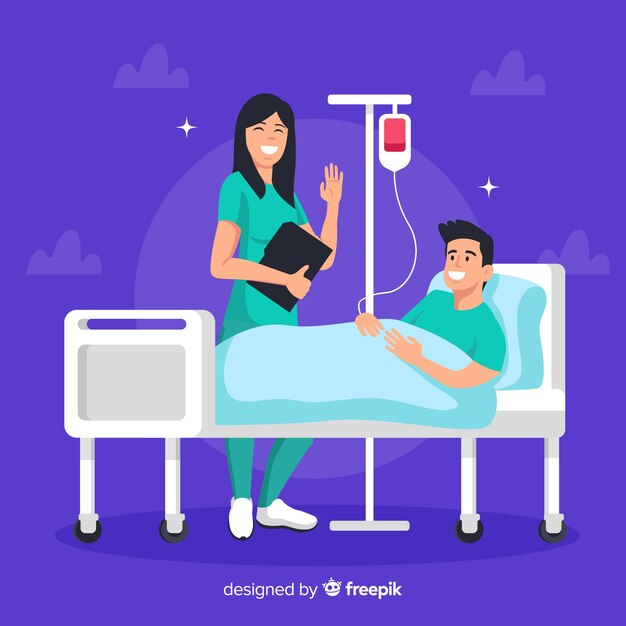 Enfermera con paciente en diseño plano