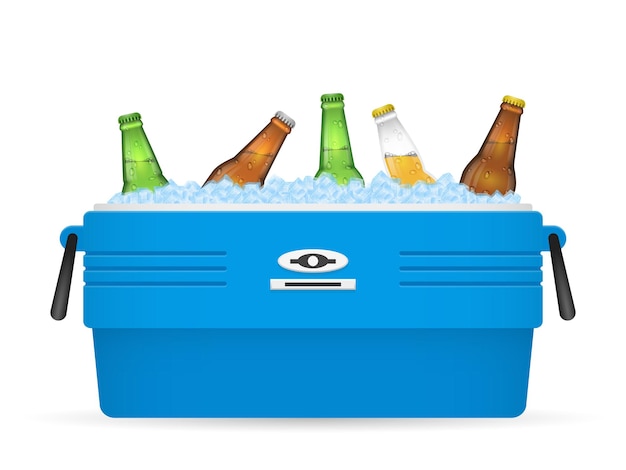 Enfriador de hielo de cerveza o caja de hielo de cerveza en la ilustración de fondo blanco
