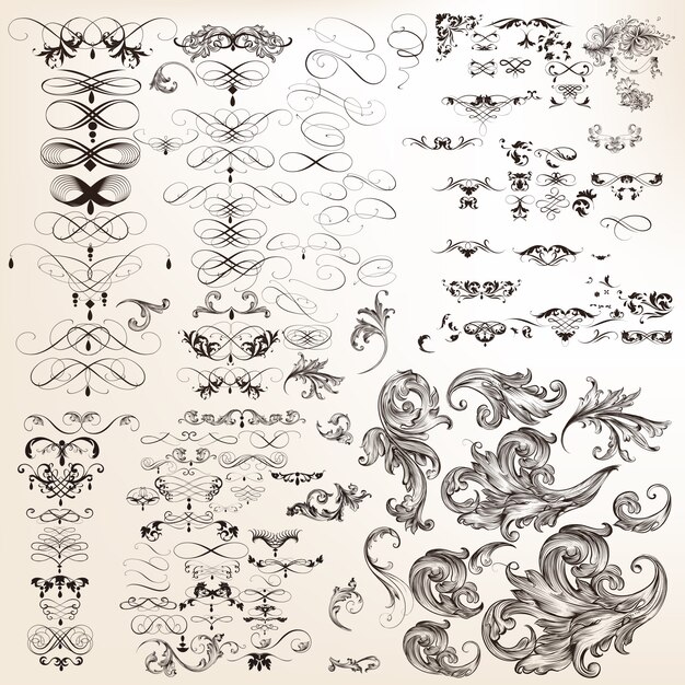 Enorme colección de vectores decorativos florituras caligráficas