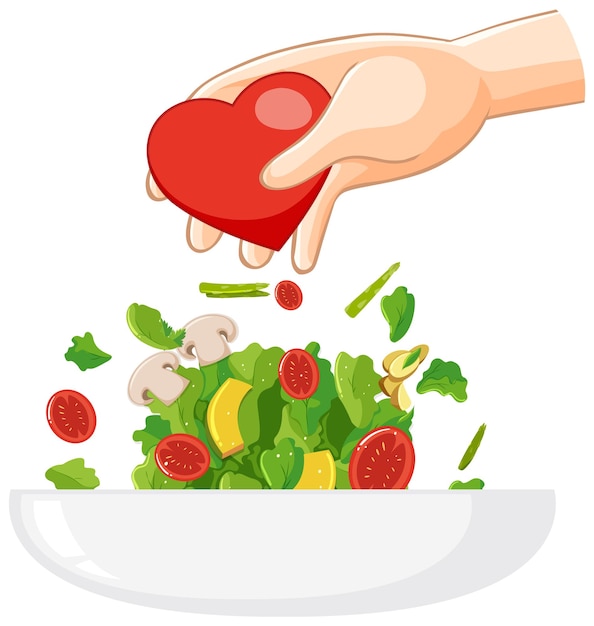 Ensaladera de verduras y corazón de mano