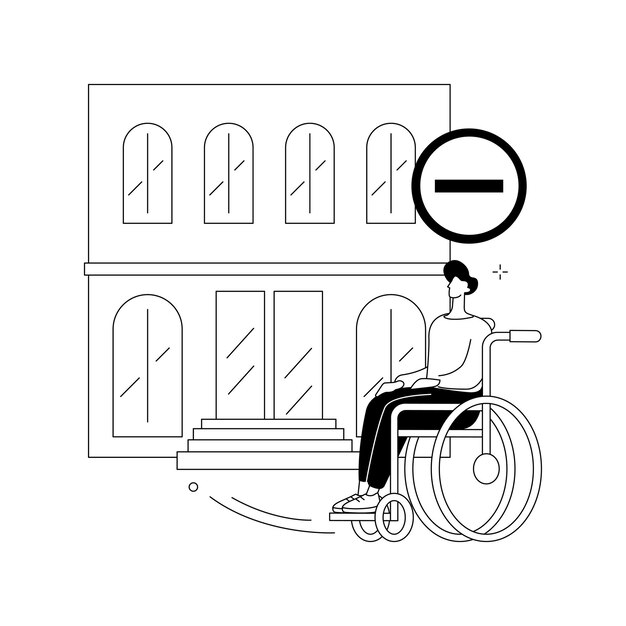 Entornos inaccesibles concepto abstracto ilustración vectorial Espacio inaccesible entorno barreras de movilidad física personas discapacitadas problema lugar público fácil acceso metáfora abstracta