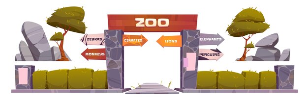 Entrada al zoológico con tablero de madera en arco.