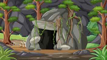 Vector gratuito la entrada a la cueva del bosque místico
