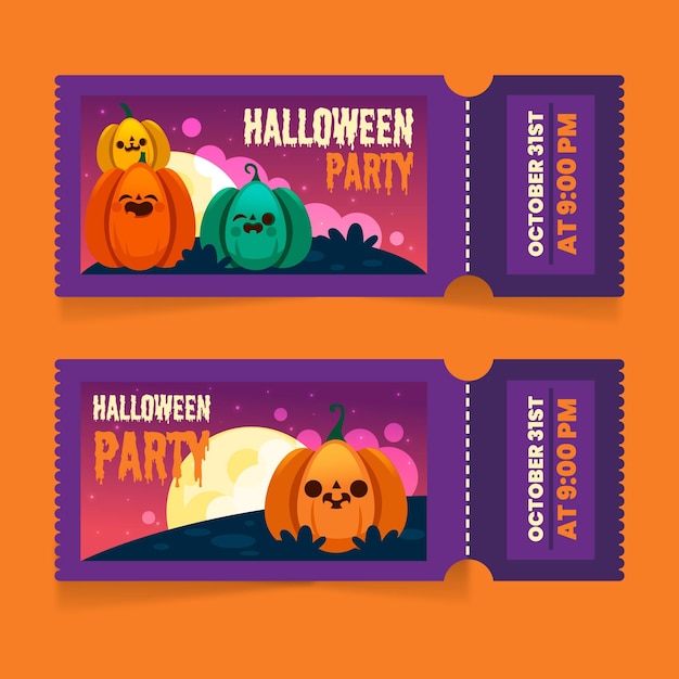 Entradas de halloween de diseño plano