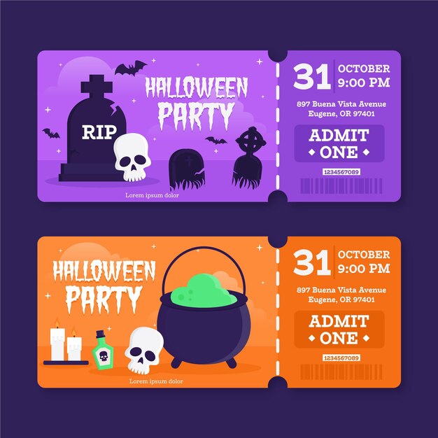 Entradas de halloween de diseño plano