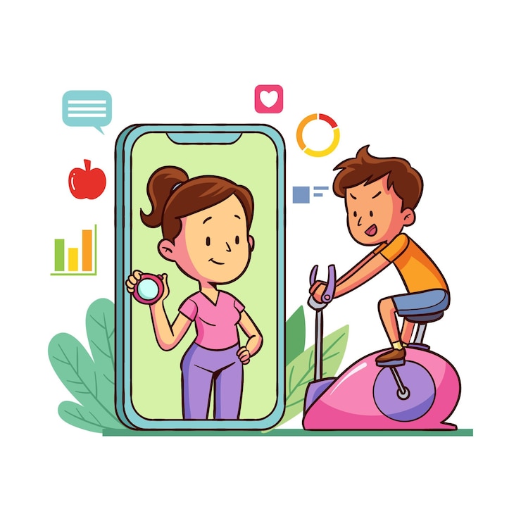 Vector gratuito entrenador personal en línea ilustrado en la aplicación