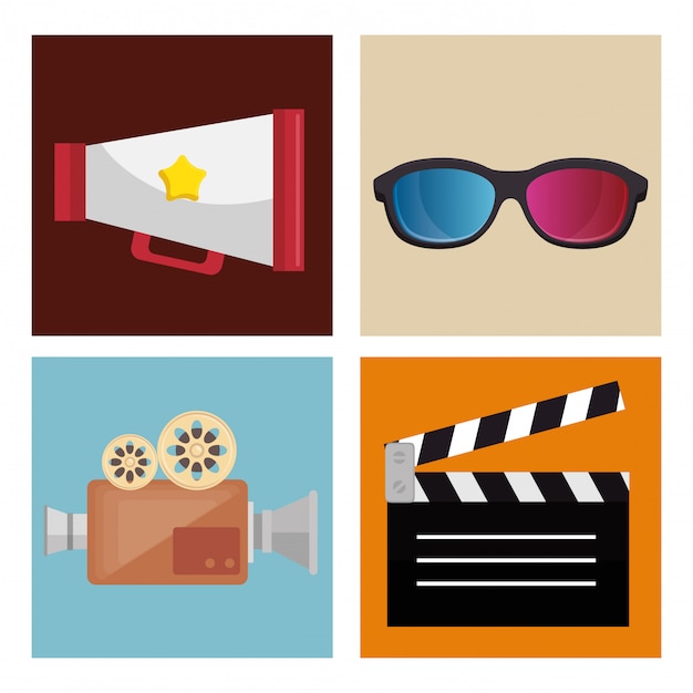 Entretenimiento de cine set iconos